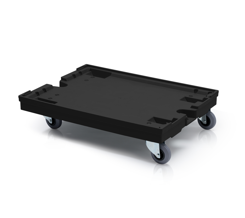 Podwozie plastikowe 80 x 60 czarne 4 obrotowe gumowe kółka